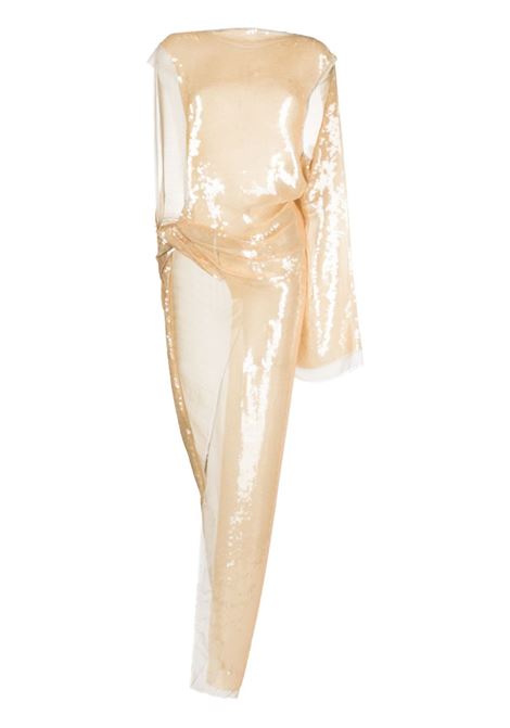 Champagne beige asymmetric sequinned chiffon maxi dress - women